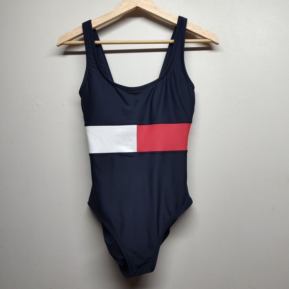 Tommy Hilfiger Colorblock Flag One Piece Swimsuit Women S Blue Retro Americana